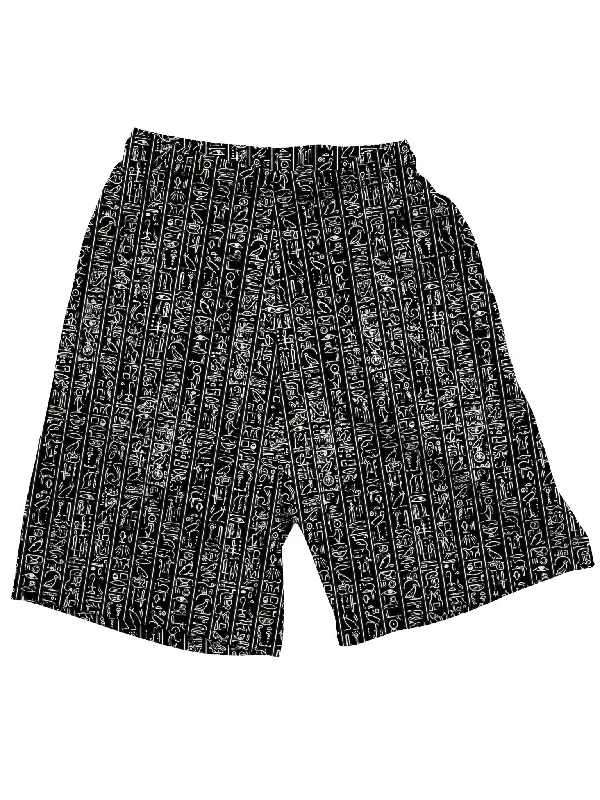 Men's ripped denim shorts for a trendy streetwear aestheticEgyptian Glyphs (Black) Shorts
