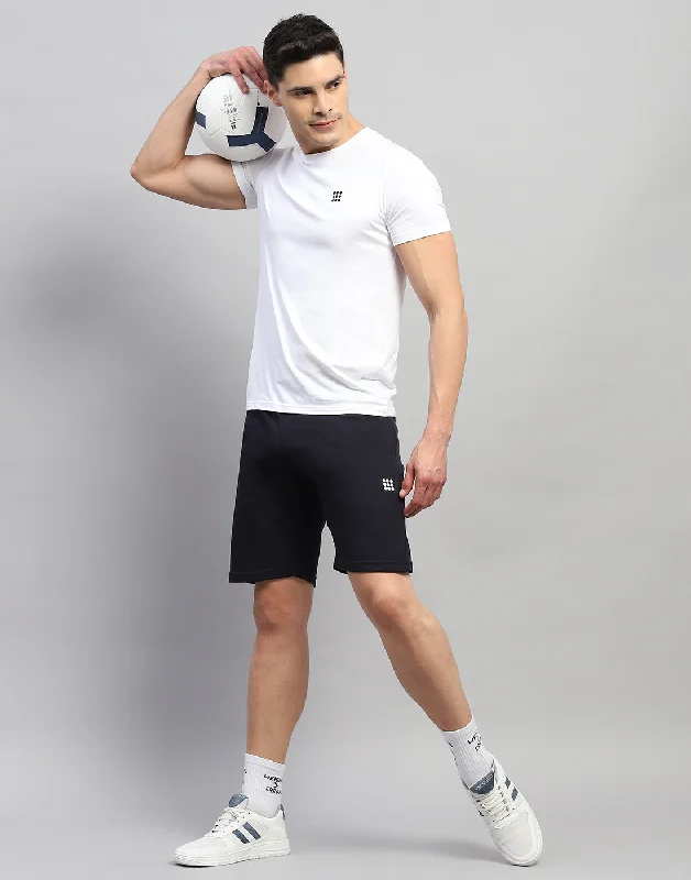 Men's side - stripe track shorts for a sporty running lookMen Navy Blue Solid Regular Fit Short