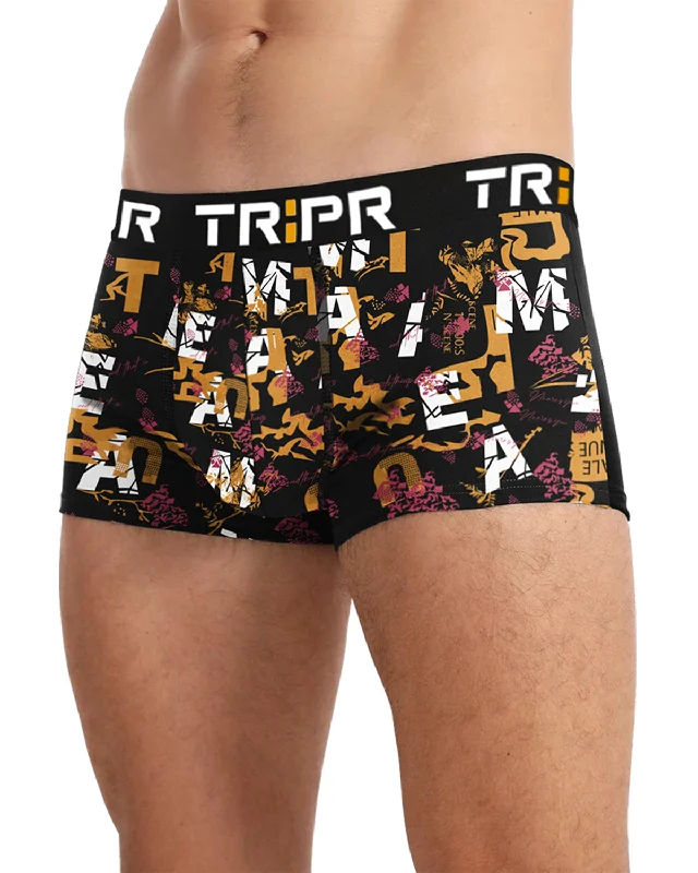 Men's drawstring casual linen shorts for a laid - back summer lookMen Printed Trunk Black