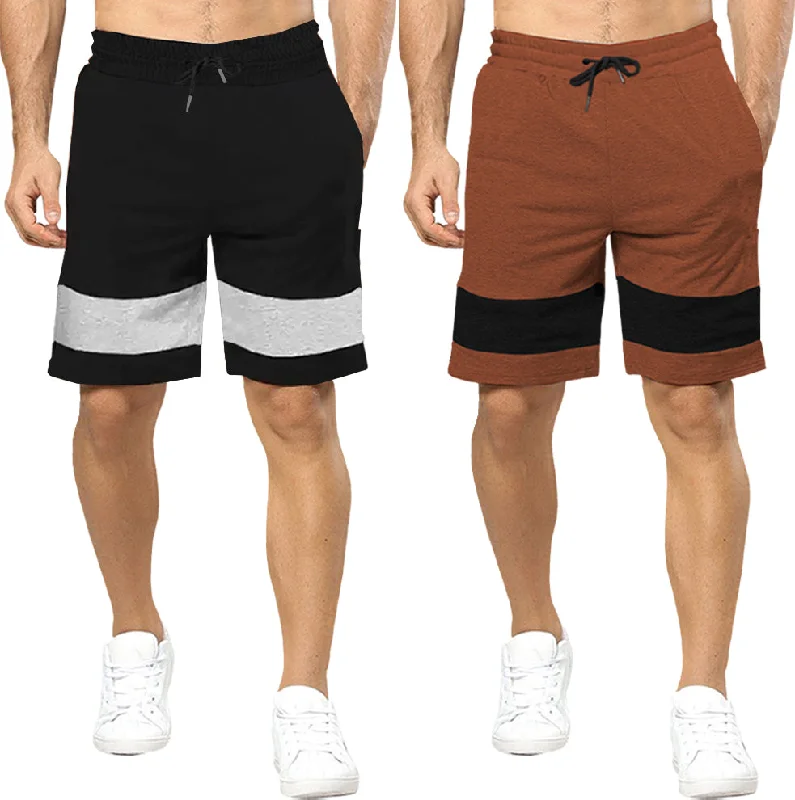 Men's adjustable - length convertible shorts for versatile usemens short-PACK OF 2 - BLACK-brown