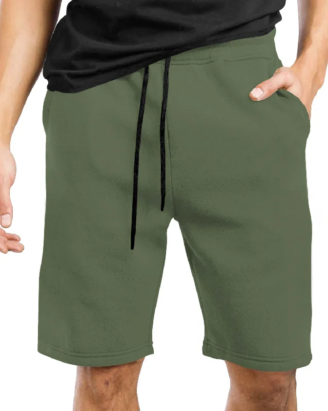 Men's elastic waistband lounge shorts for lazy weekends at homeMen Regular Fit Mid Rise Olive Green Shorts