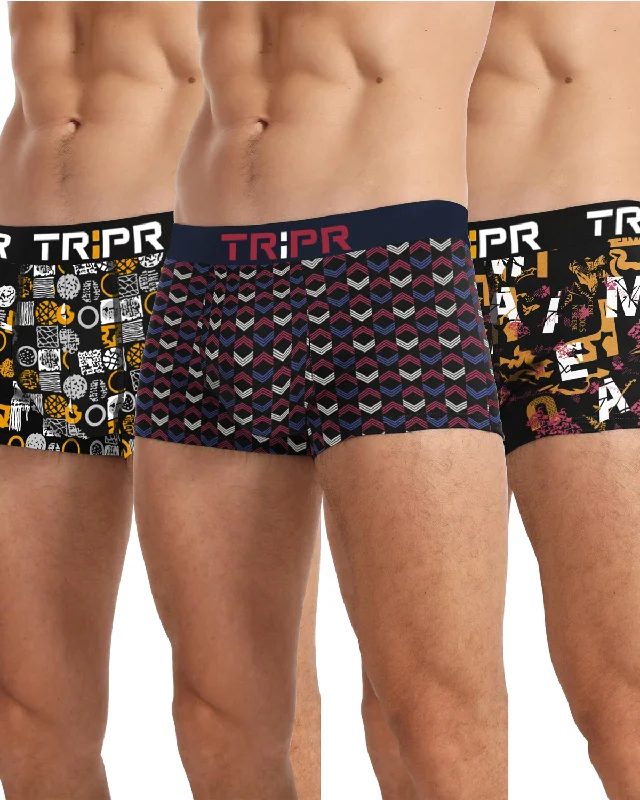 Men's plaid pattern wool blend shorts for a preppy fall styleMen Printed Multicolor Trunks Combo | Pack of 3