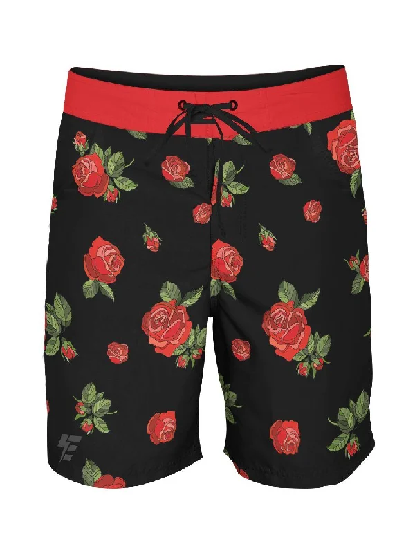 Men's high - waisted swim shorts with UPF protection for beach vacationsRed Roses Boardshorts