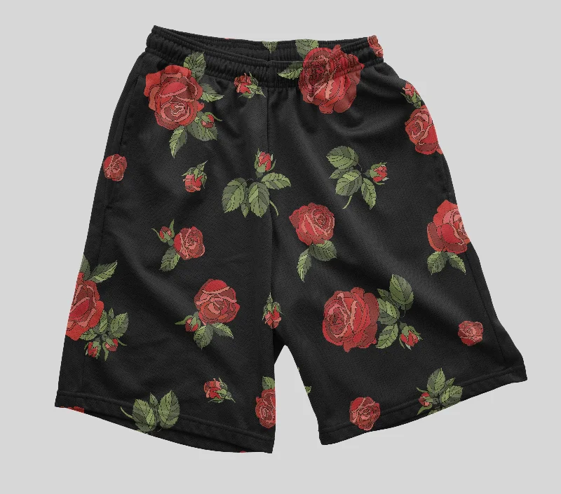 Men's breathable cotton athletic shorts for intense workoutsRed Roses Shorts