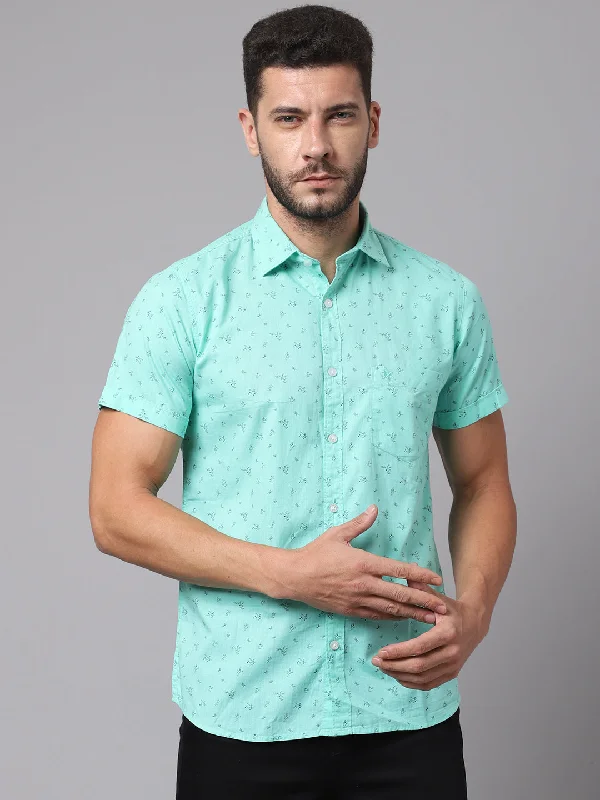 Men's Thermal - Lined Casual Shirts in Black for Added Warmth in Cold WeatherCotton Printed Green Half Sleeve Regular Fit Casual Shirt for Men with Pocket