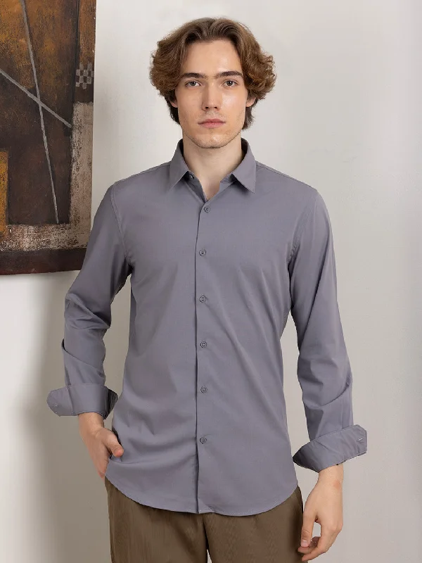 Men's Embroidered Detail Casual Shirts in Beige for a Touch of EleganceGrey Plain Cotton Shirt