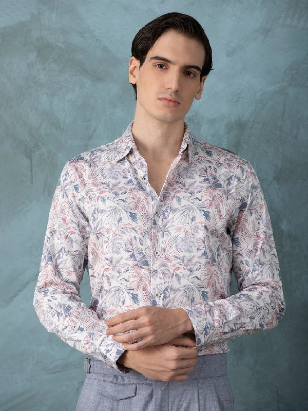 Men's Two - Tone Contrast Panel Casual Shirts in White and Navy for a Stylish and Eye - Catching DesignPink Floral Printed Shirt