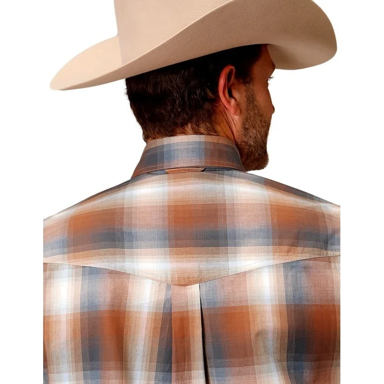 Men's Wrinkle - Resistant Polyester Blend Casual Shirts for Easy Travel and MaintenanceRoper Western Shirt Mens L/S Plaid Button Rust 03-001-0378-2091 RT