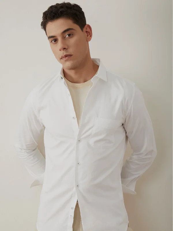 Men's Retro - Style Hawaiian Print Casual Shirts in Bold Patterns for a Tropical VacationWhite Slim Fit Cotton Shirt
