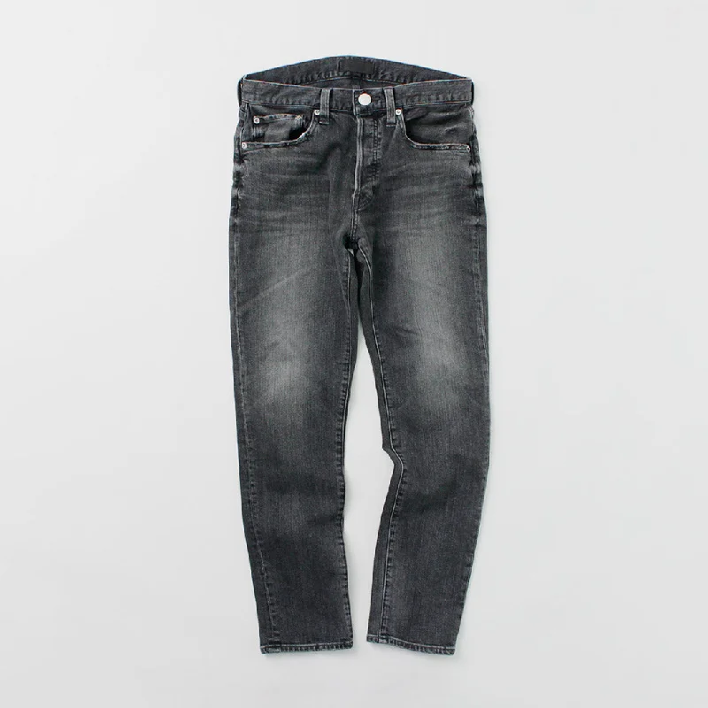 Men's Distressed Jeans with Patches for a Retro and DIY - Inspired AppearanceRED CARD / Rhythm Slim Tapered Stretch Denim Pants