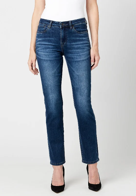 Plus Size Men's Bootcut Jeans with a Belt Loop Upgrade for a Stylish TouchMid Rise Slim Carrie Women's Jeans in Classic Blue - BL15854