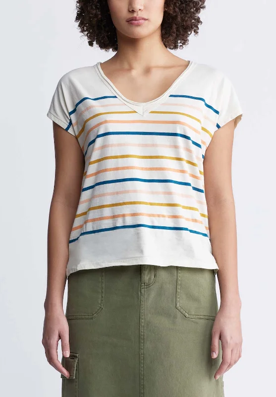 Men's Stretch Jeans with a Moisture - Wicking Lining for Active LifestylesDanique Women’s V-Neck Striped T-Shirt in White - KT0122P