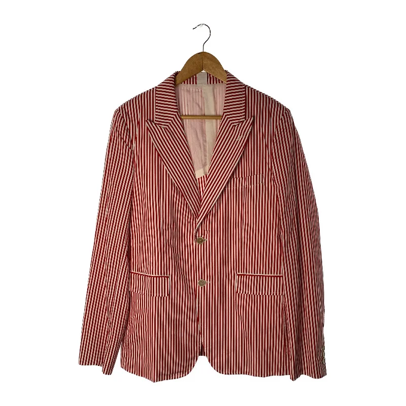 Men coats with a contrasting trim for a fashion - forward aestheticCOMME des GARCONS SHIRT/Tailored Jkt/M/Red/Cotton/Stripe/FG-J008 Men coats with a contrasting trim for a fashion - forward aestheticCOMME des GARCONS SHIRT/Tailored Jkt/M/Red/Cotton/Stripe/FG-J008