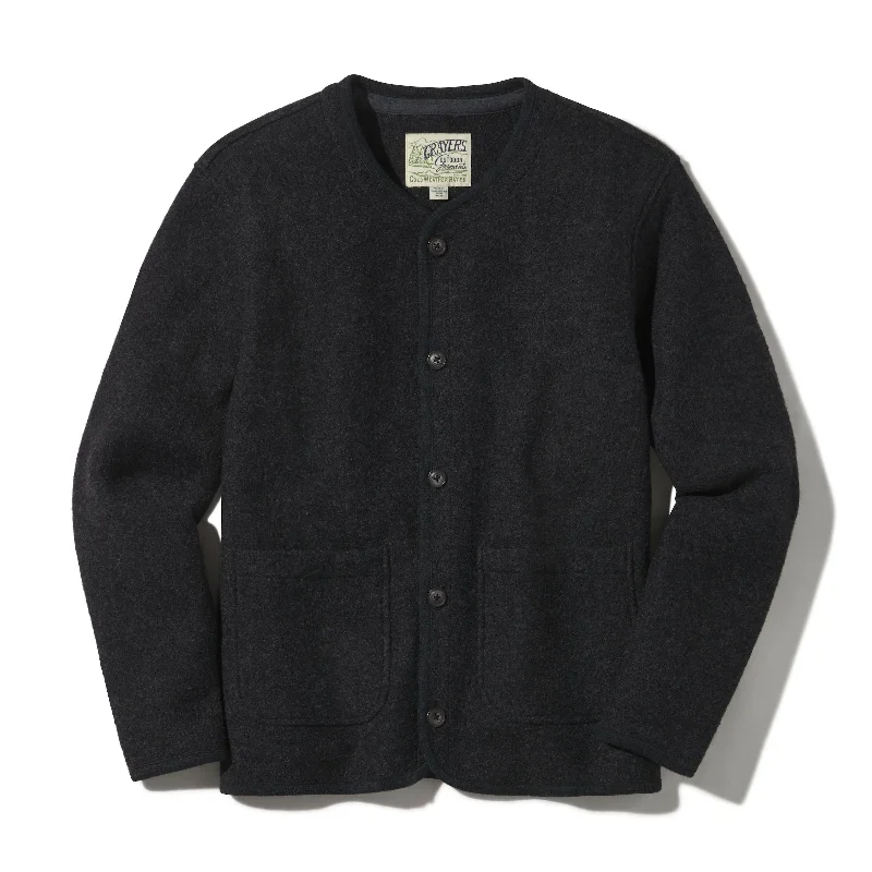 Embroidered men jackets with intricate floral designs for a unique aestheticBurnham Knitted Boiled Wool Liner Jacket - Charcoal