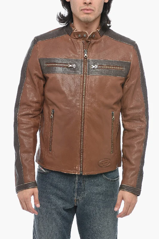 Men coats made from recycled materials for an eco - friendly choiceDiesel Leather L-MUSE Padded Jacket with Vintage Effect Men coats made from recycled materials for an eco - friendly choiceDiesel Leather L-MUSE Padded Jacket with Vintage Effect
