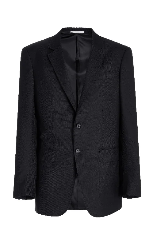 Waterproof men jackets with taped seams for heavy rain protectionIrving Jacket in Black Virgin Wool Twill
