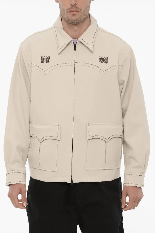 Long - line men coats reaching below the knee for maximum coverageNeedles Stretch Fabric Lightweight Jacket with Butterfly Embroidery Long - line men coats reaching below the knee for maximum coverageNeedles Stretch Fabric Lightweight Jacket with Butterfly Embroidery