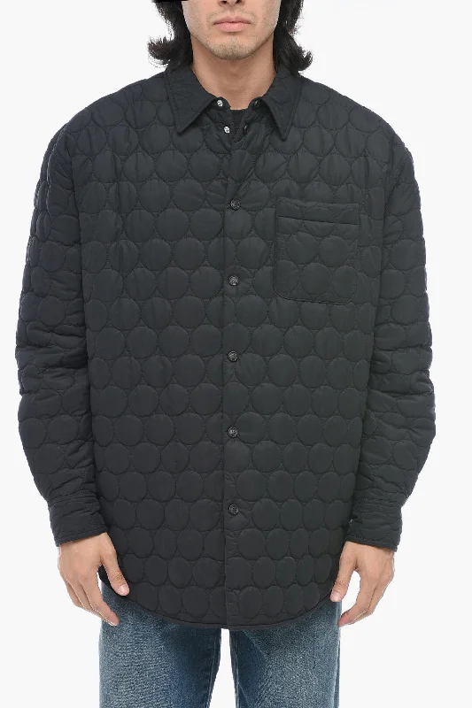 Men coats with a drawstring waist for a customizable fitOff-White Quilted Overshirt with ARROW Patch Men coats with a drawstring waist for a customizable fitOff-White Quilted Overshirt with ARROW Patch
