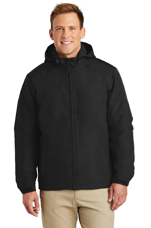 Waterproof men jackets with taped seams for heavy rain protectionPort Authority Mens Charger Wind & Water Resistant Full Zip Hooded Jacket - True Black