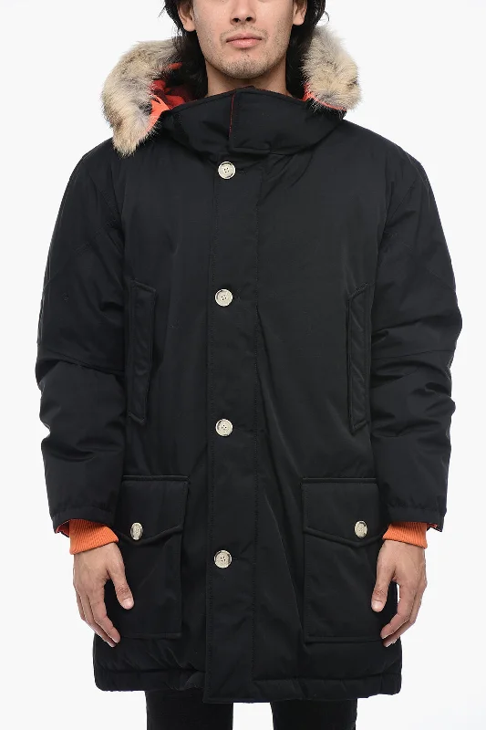 Men coats made of high - quality leather for a rugged and durable optionWoolrich Reversible ATLANTIC Parka with Fur Hood