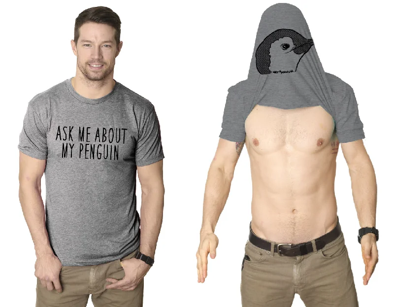 Men's ribbed t - shirts with a textured finish for added styleAsk Me About My Penguin Flip Men's T Shirt Men's ribbed t - shirts with a textured finish for added styleAsk Me About My Penguin Flip Men's T Shirt
