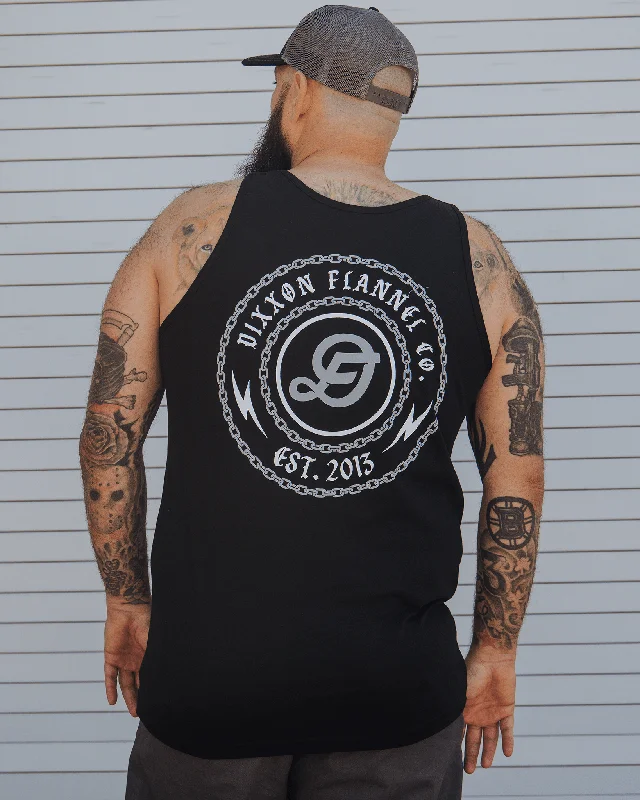 Men's mock - neck t - shirts with a modern and sleek styleGray & White Linked Tank - Black