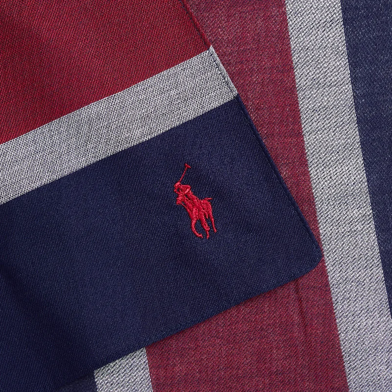 Men's long sleeve classic fit polo shirts with embroidered logosPolo Ralph Lauren - Handkerchief - Stripe - Navy, Red & Grey Men's long sleeve classic fit polo shirts with embroidered logosPolo Ralph Lauren - Handkerchief - Stripe - Navy, Red & Grey