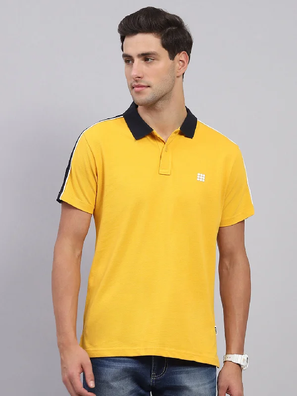 Men's smart - casual checkered t - shirts for semi - formal occasionsMen Mustard Solid Collar Half Sleeve T-Shirt