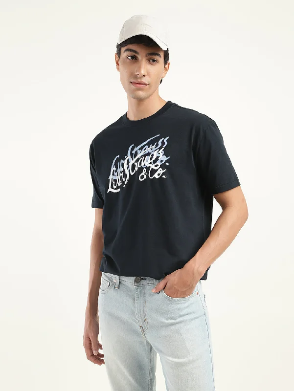 Men's distressed denim - look t - shirts with a rugged appealMen's Brand Logo Oversized T-Shirt