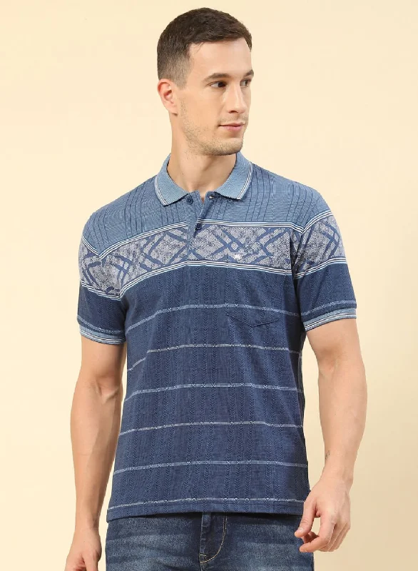 Men's button - front t - shirts with a unique artistic printMen Denim Printed T-Shirt