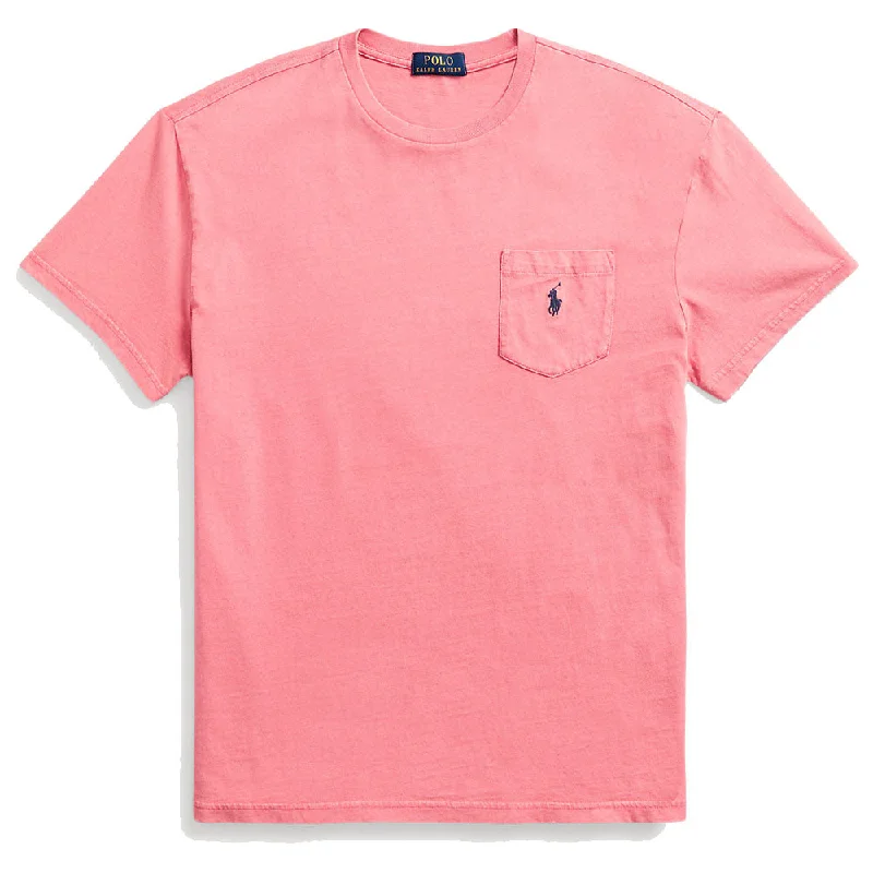Men's long sleeve classic fit polo shirts with embroidered logosPolo Ralph Lauren Classic Fit Cotton-Linen Pocket T-Shirt Desert Rose