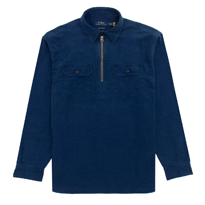 Men's quick - dry polo shirts for water sports activitiesPolo Ralph Lauren Classic Fit Indigo Popover Workshirt Slub Indigo Men's quick - dry polo shirts for water sports activitiesPolo Ralph Lauren Classic Fit Indigo Popover Workshirt Slub Indigo