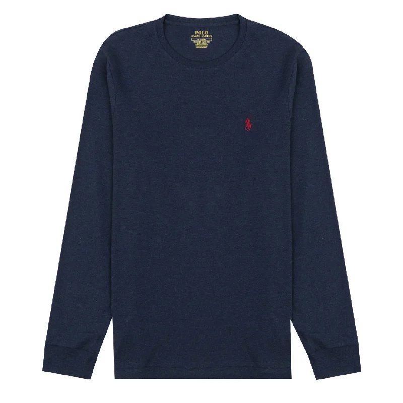 Men's slim fit short sleeve polo shirts with contrast collarsPolo Ralph Lauren Custom Slim Fit LS T-Shirt Medieval Blue Heather
